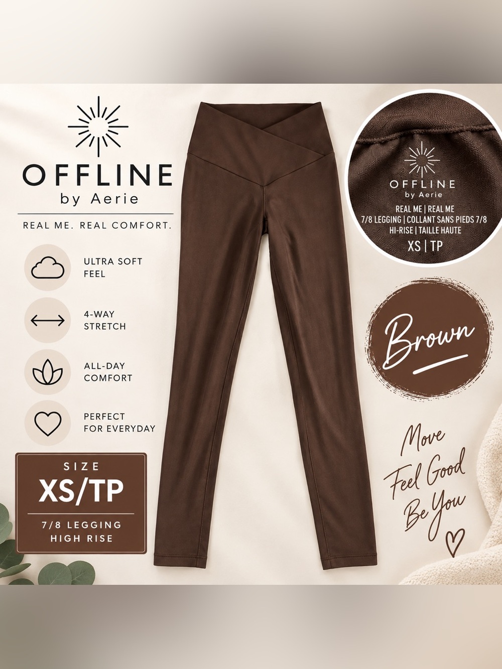 OFFLINE by Aerie Real Me Crossover 7/8 Leggings Brown XS